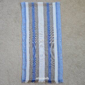 Puro Lino Linen Scarf Stripe Blue White & Taupe Italian Linen